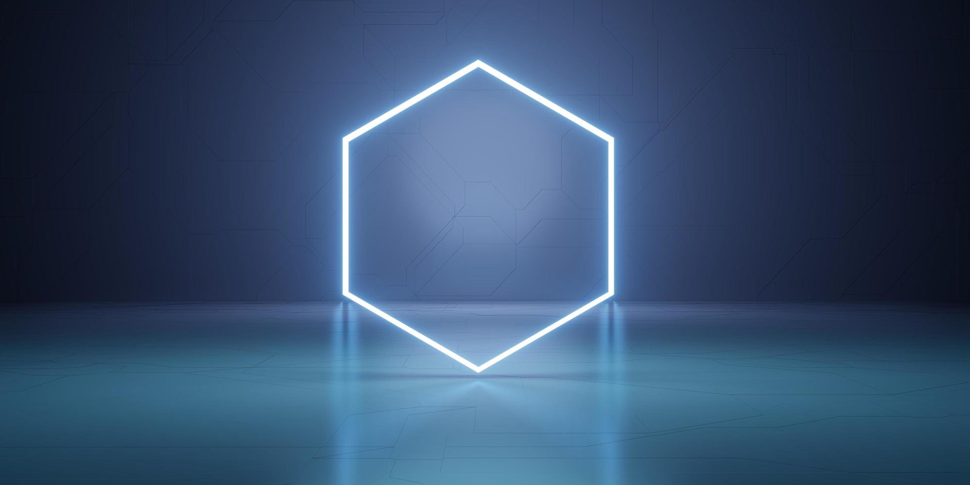 Free background Laser light room neon light stage tech style floor and wall 3D illustration photo