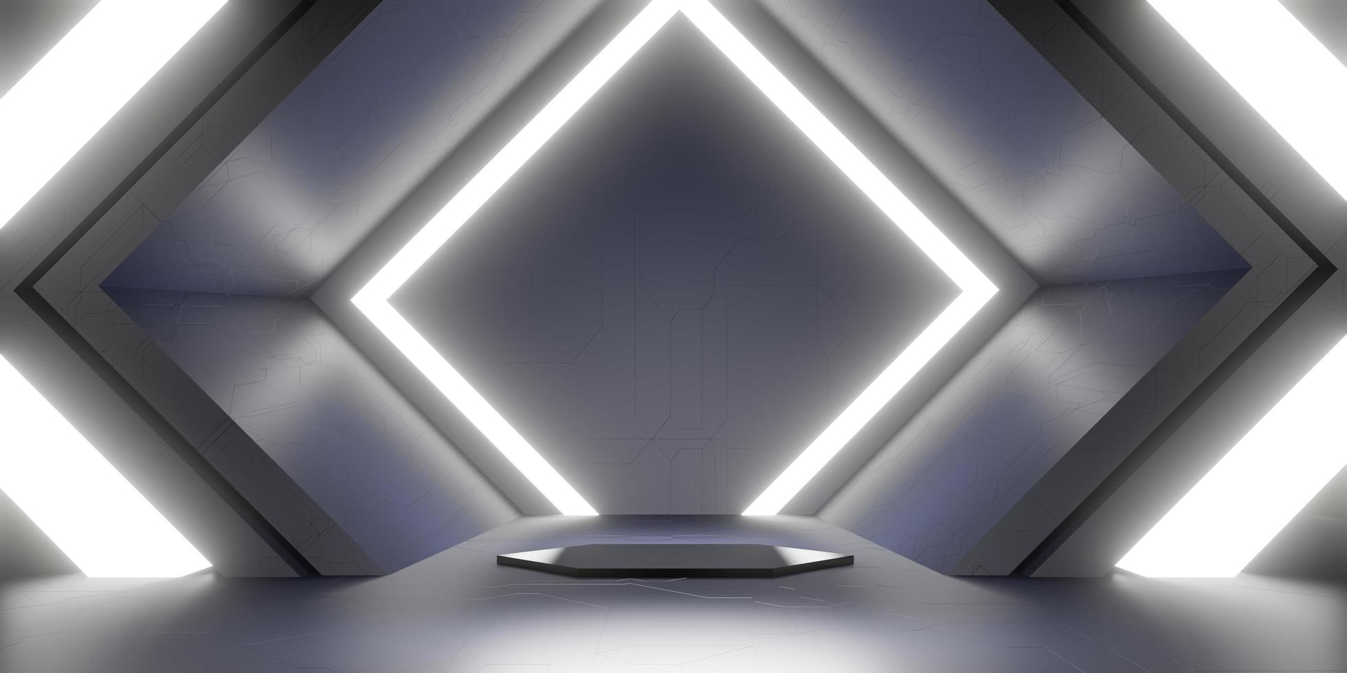 neón podio tecnología túnel paso de luz láser luz de neón 3d ilustración foto