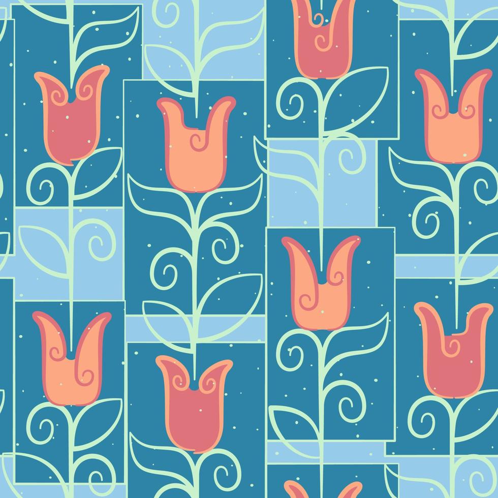 Art Deco style Tulips with a vintage, retro feel. Seamless pattern. Great for scrap-booking, gift-wrap, wallpaper, product design projects. Surface design. Vector