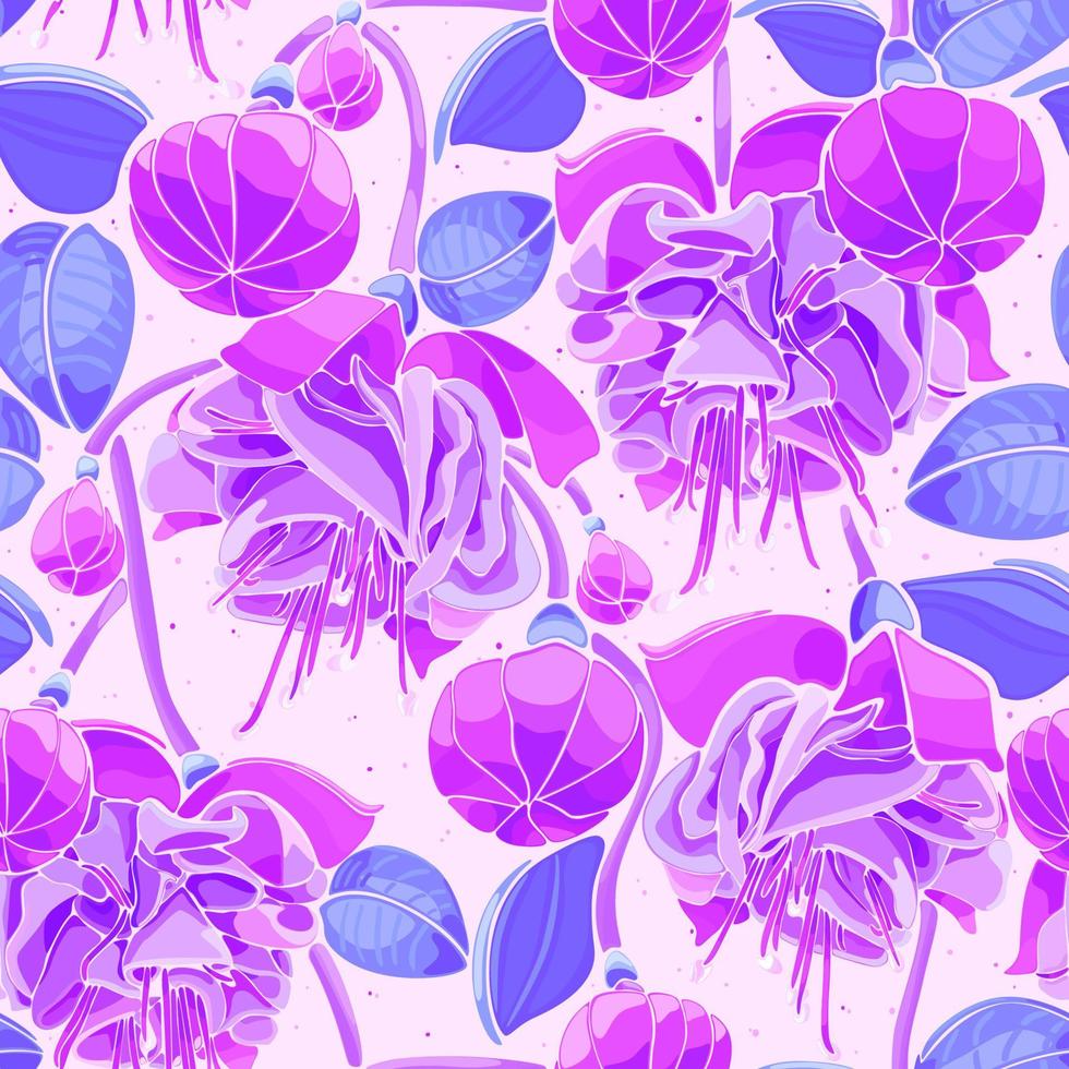 Ornate floral luminous Fuchsia flower pattern with an elegant feel. Seamless pattern. Great for scrap-booking, gift-wrap, wallpaper, product design projects. Surface pattern design - Vector