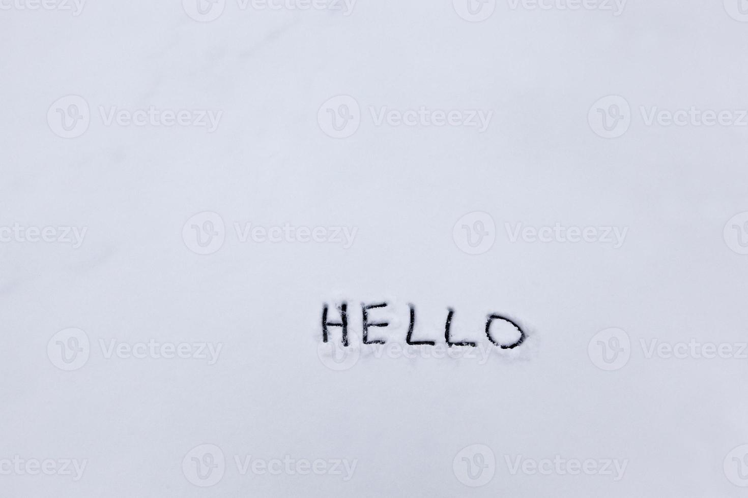 hello words drawn on the snow photo