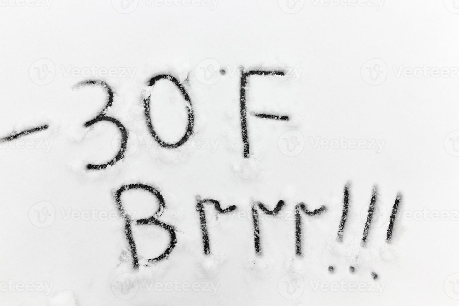 drawn on the snow, temperature symbols denoting negative very cold weather photo
