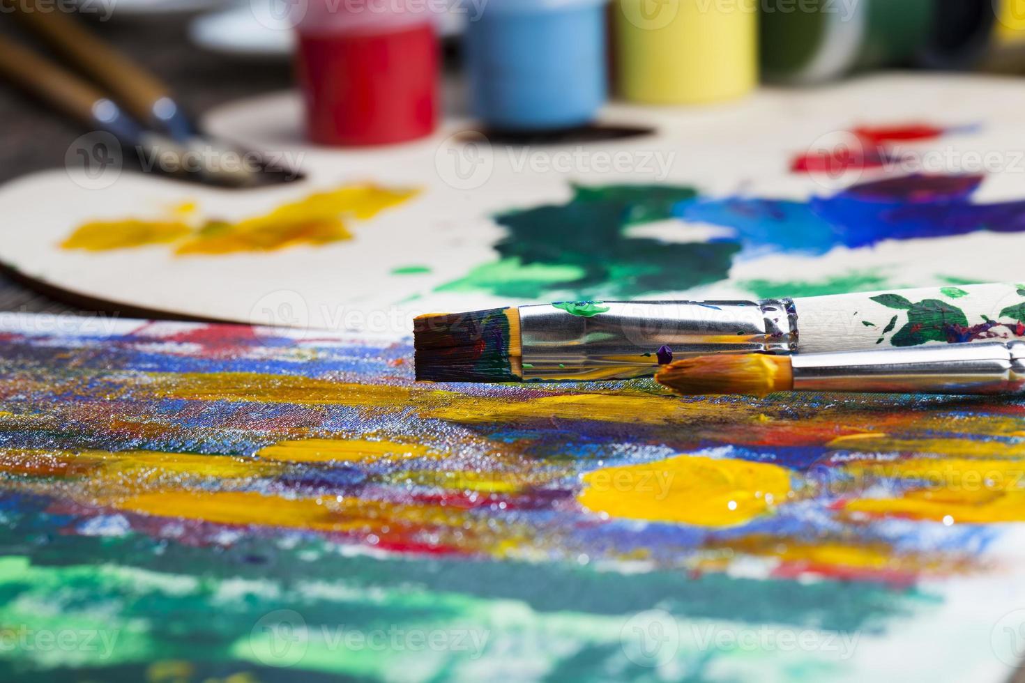 creative process of drawing by mixing different colors photo