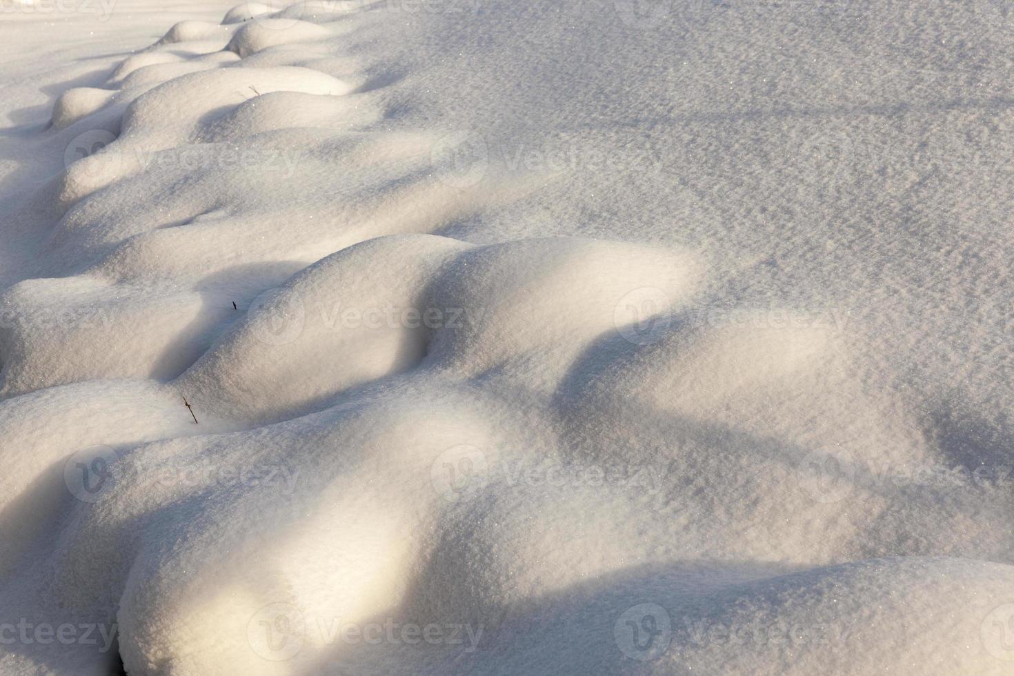 deep drifts of soft snow in the winter season photo