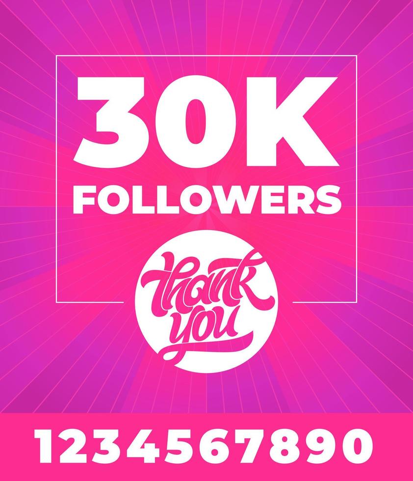 Banner for social media. Thank you 300K followers. Vector typography with all digits on bright pink background. Editable template for banner, poster, message, post. Vector illustration.