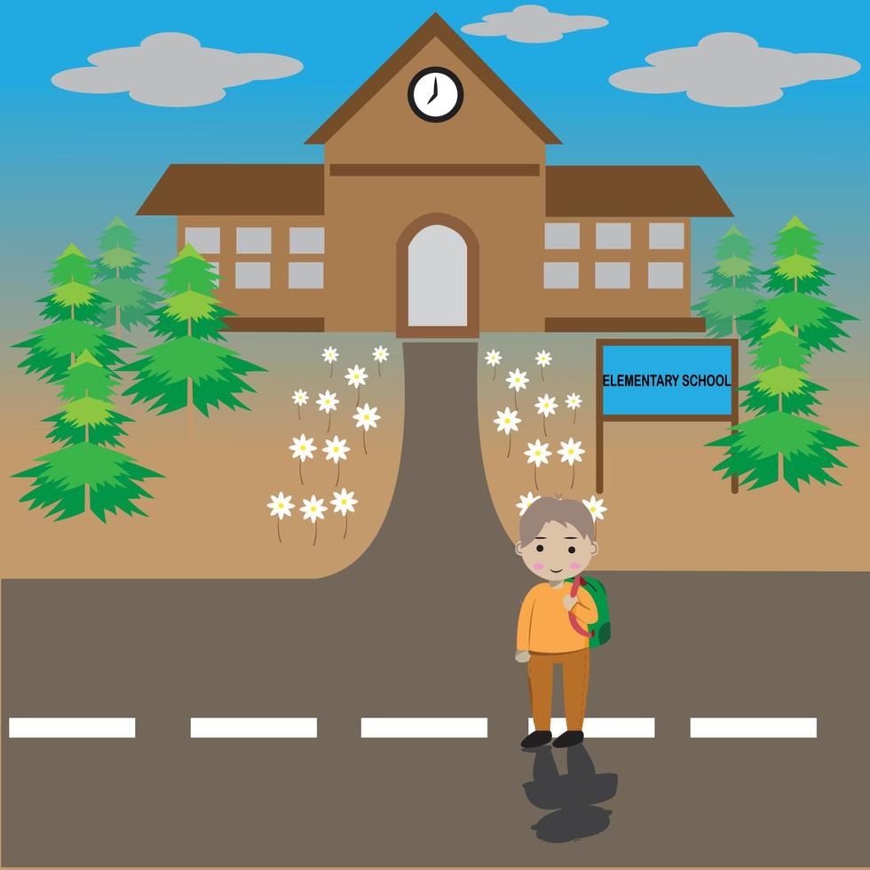 back to school with a beautiful school building and garden vector
