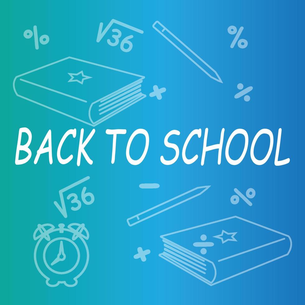 back to school with pencil, notebook and blackboard background vector