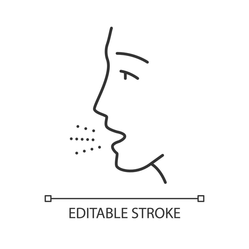 Allergy symptom linear icon. Allergic disease. Hay fever. Respiratory disease. Asthma, rhinitis, sneezing. Thin line illustration. Contour symbol. Vector isolated outline drawing. Editable stroke