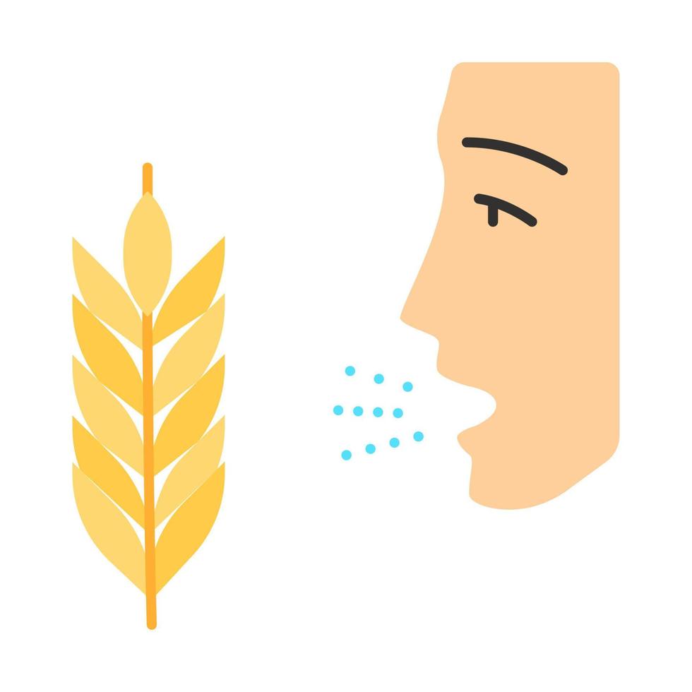 Wheat allergy flat design long shadow color icon. Allergic asthma. Gluten intolerance. Hypersensitivity of immune system. Inhalation of allergens. Seasonal allergy. Vector silhouette illustration