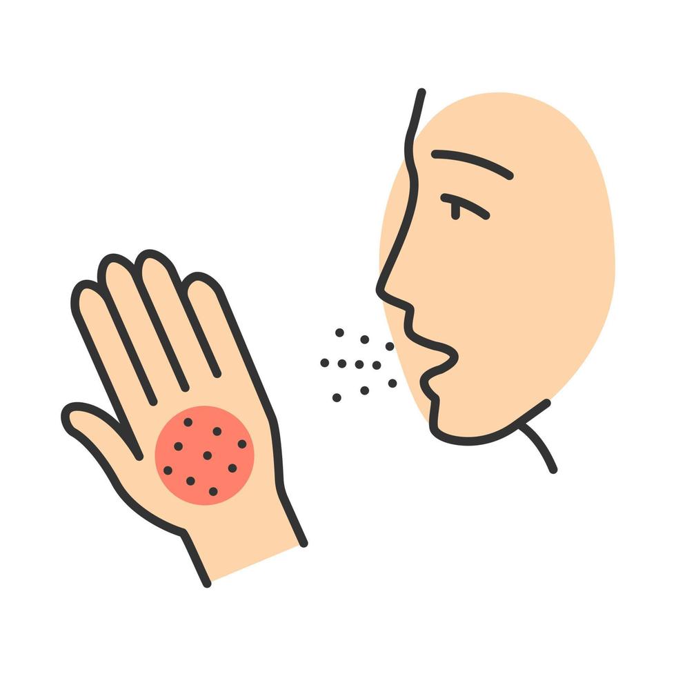 Allergy symptoms color icon. Respiratory disease and itchy rash. Effect of allergens on human. Symptomatic treatment. Asthma, sneezing, atopic dermatitis. Isolated vector illustration