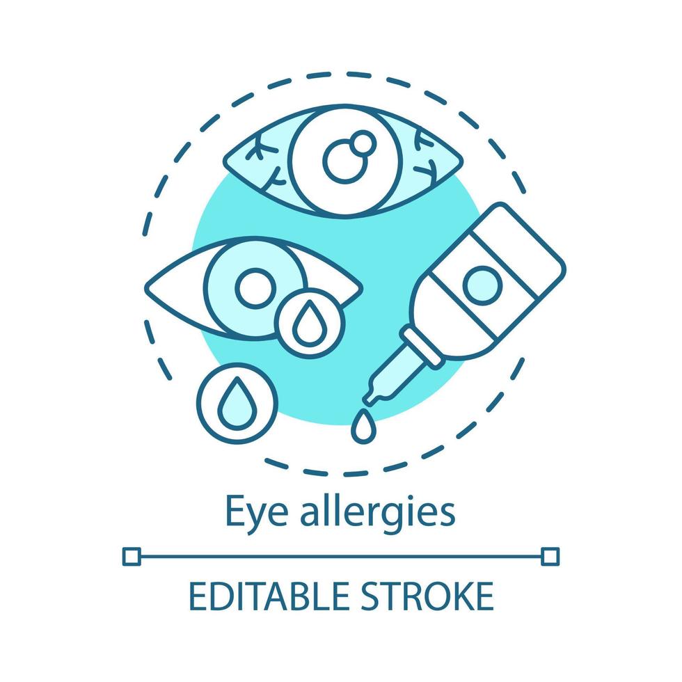 icono del concepto de alergias oculares. idea de conjuntivitis alérgica ilustración de línea delgada. primavera estacional, síntoma de alergia al polen de verano. ojo inyectado en sangre. dibujo de contorno aislado vectorial. trazo editable vector