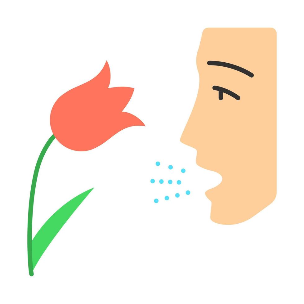 Pollen allergy flat design long shadow color icon. Respiratory allergy. Hay fever. Allergic asthma, rhinitis cause. Seasonal disease. Inhalation of allergens. Vector silhouette illustration