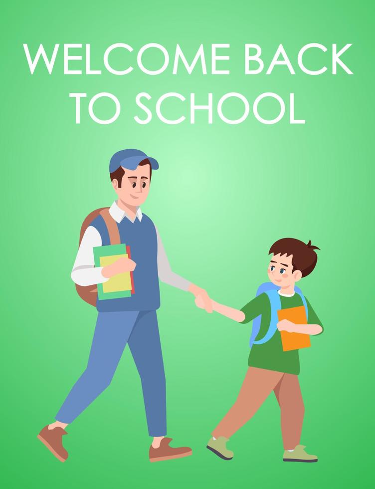 Welcome back to school poster vector template. Elementary education. Brochure, cover, booklet page concept design with flat illustrations. School children. Advertising flyer, leaflet, banner layout