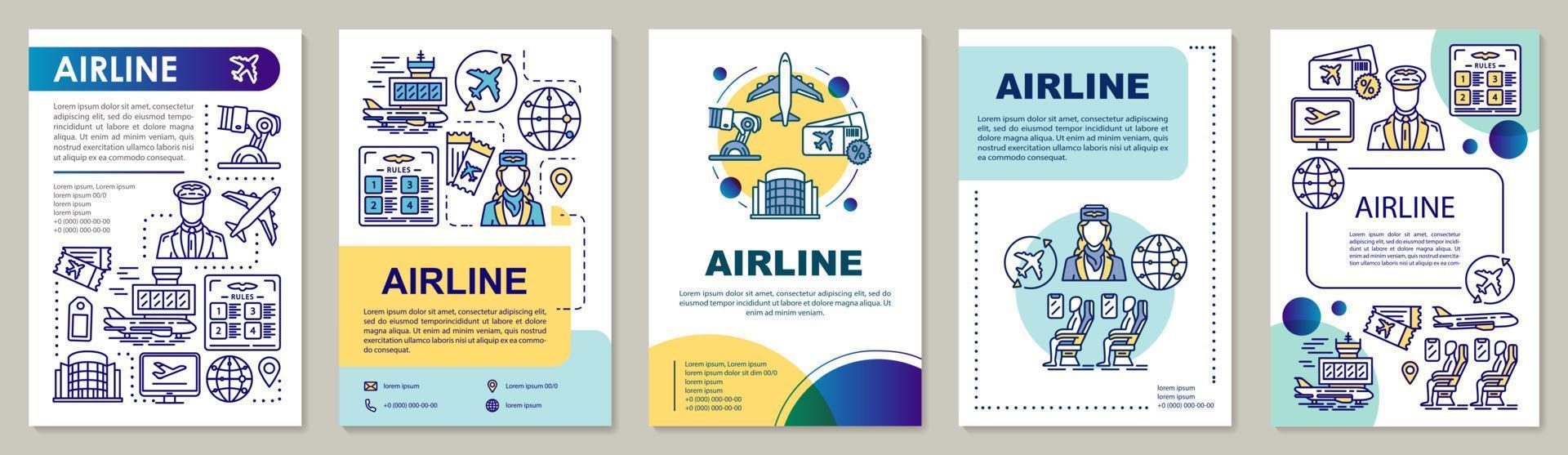 Airline brochure template layout. Air transport services. Flyer, booklet, leaflet print design with linear illustrations. Vector page layouts for magazines, annual reports, advertising posters