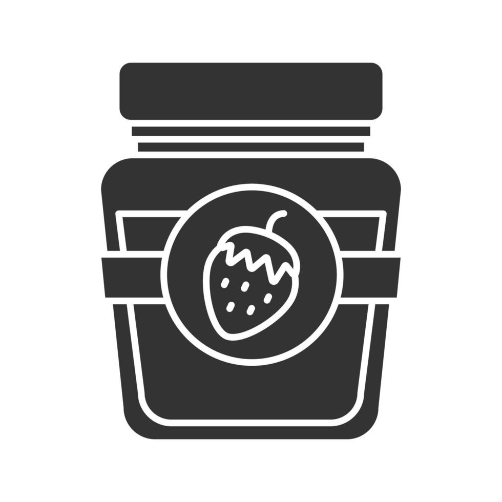 Strawberry jam jar glyph icon. Fruit preserve. Silhouette symbol. Negative space. Vector isolated illustration