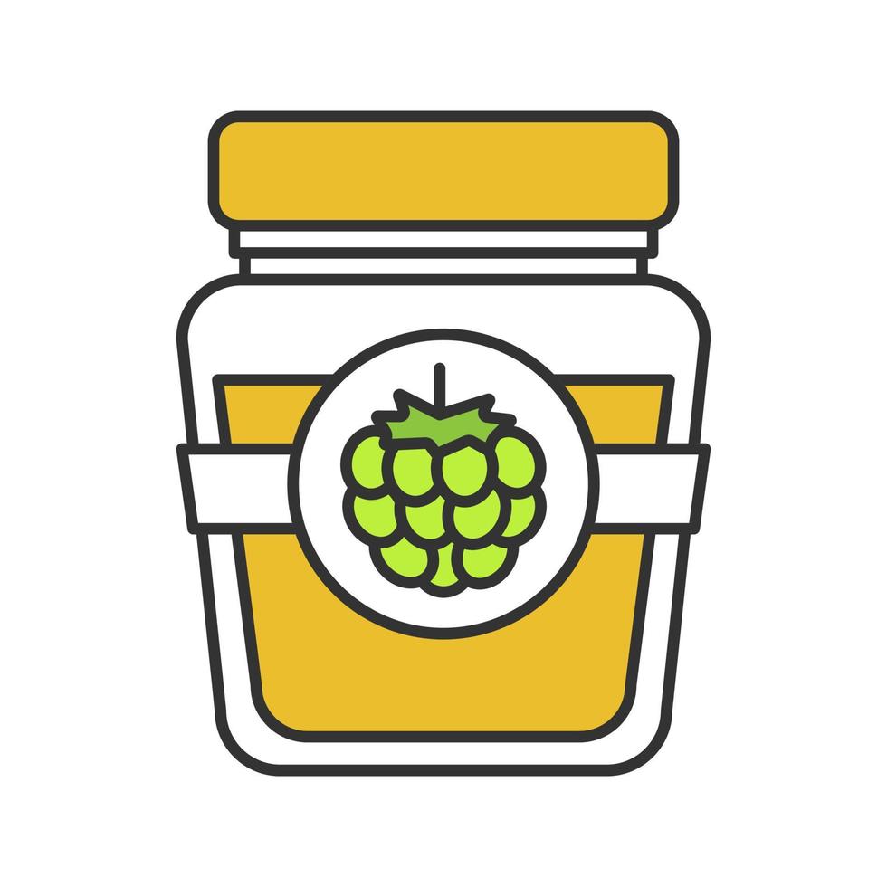 Raspberry or blackberry jam jar color icon. Fruit preserve. Isolated vector illustration
