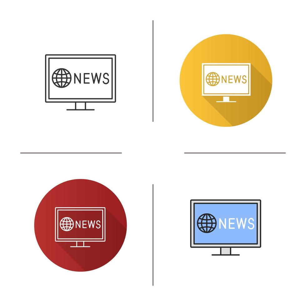 TV news icon. Newscast. Flat design, linear and color styles. Isolated vector illustrations