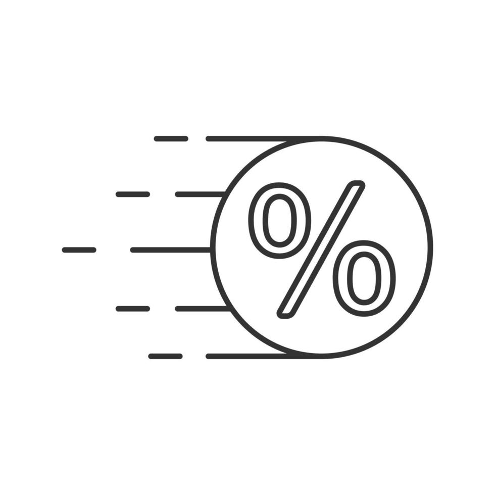 Flying coin with percent linear icon. Thin line illustration. Sale. Discount offer. Contour symbol. Vector isolated outline drawing