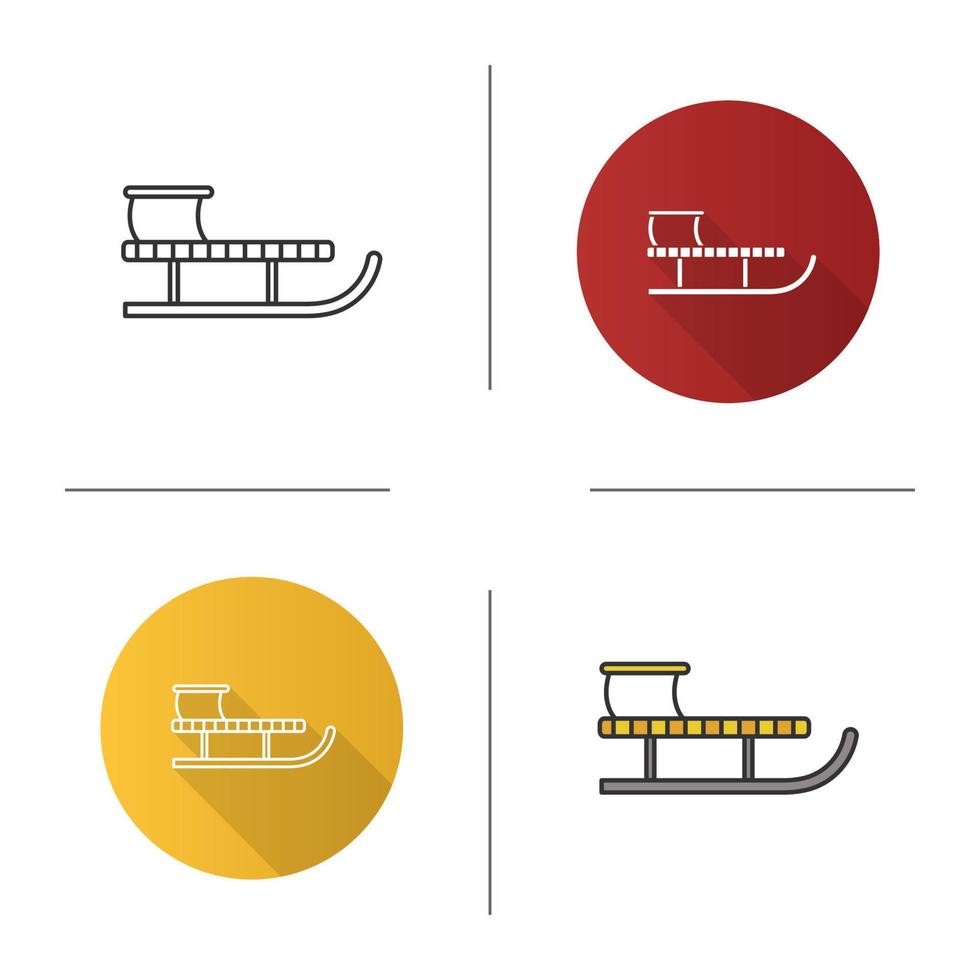 Sled icon. Sledge, sleigh. Flat design, linear and color styles. Isolated vector illustrations