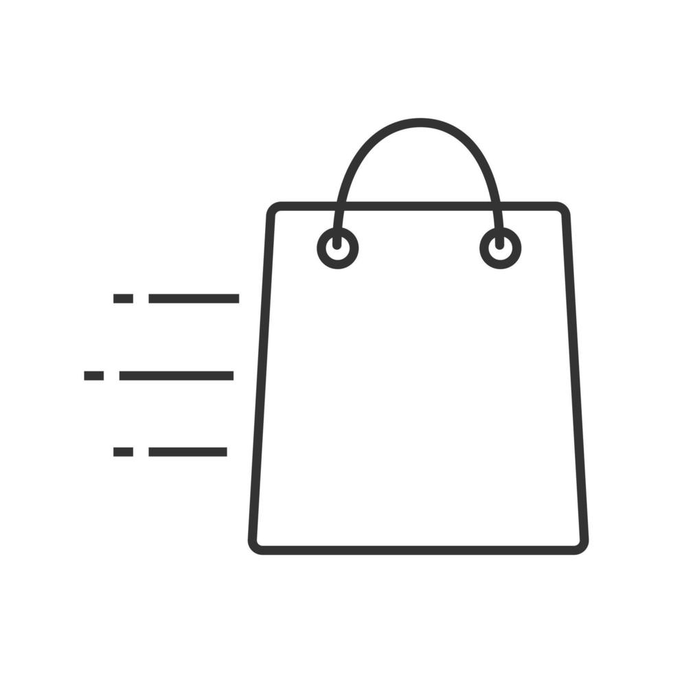 Flying shopping cart linear icon. Thin line illustration. Fast purchases. Quick online shopping. Contour symbol. Vector isolated outline drawing