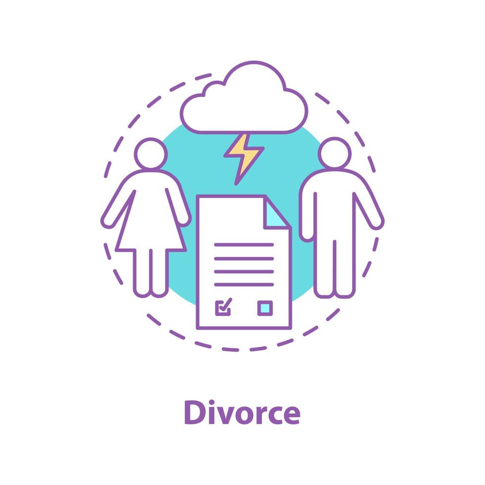 icono del concepto de divorcio. ruptura familiar. ilustración de línea delgada de idea de desglose de relaciones. dibujo de contorno aislado vectorial vector