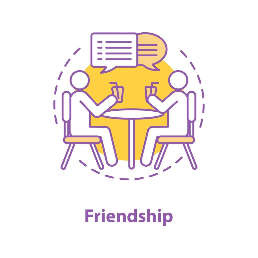 Friendship concept icon. Friends idea thin line illustration. Cafe date. Dinner break. People communicating. Vector isolated outline drawing