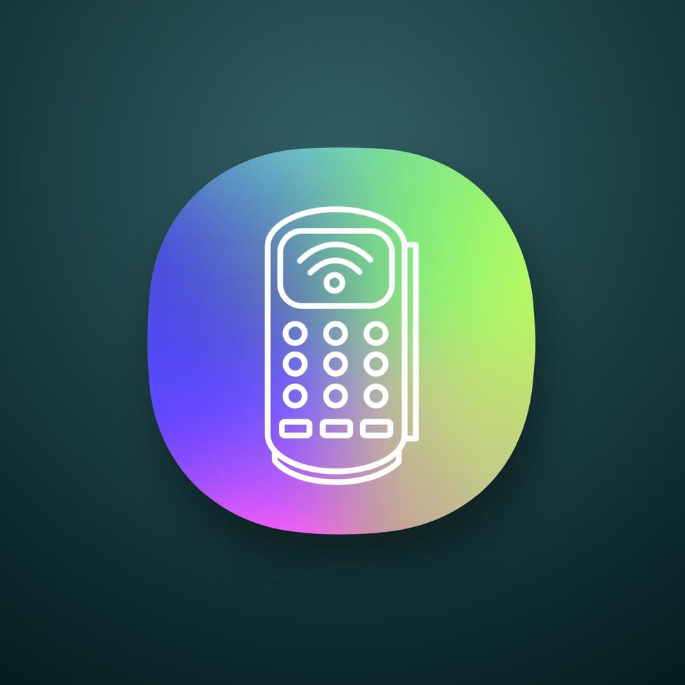 Payment terminal app icon. POS terminal. NFC payment. Contactless transaction. UI UX user interface. Near field communication. E-payment. Web or mobile application. Vector isolated illustration