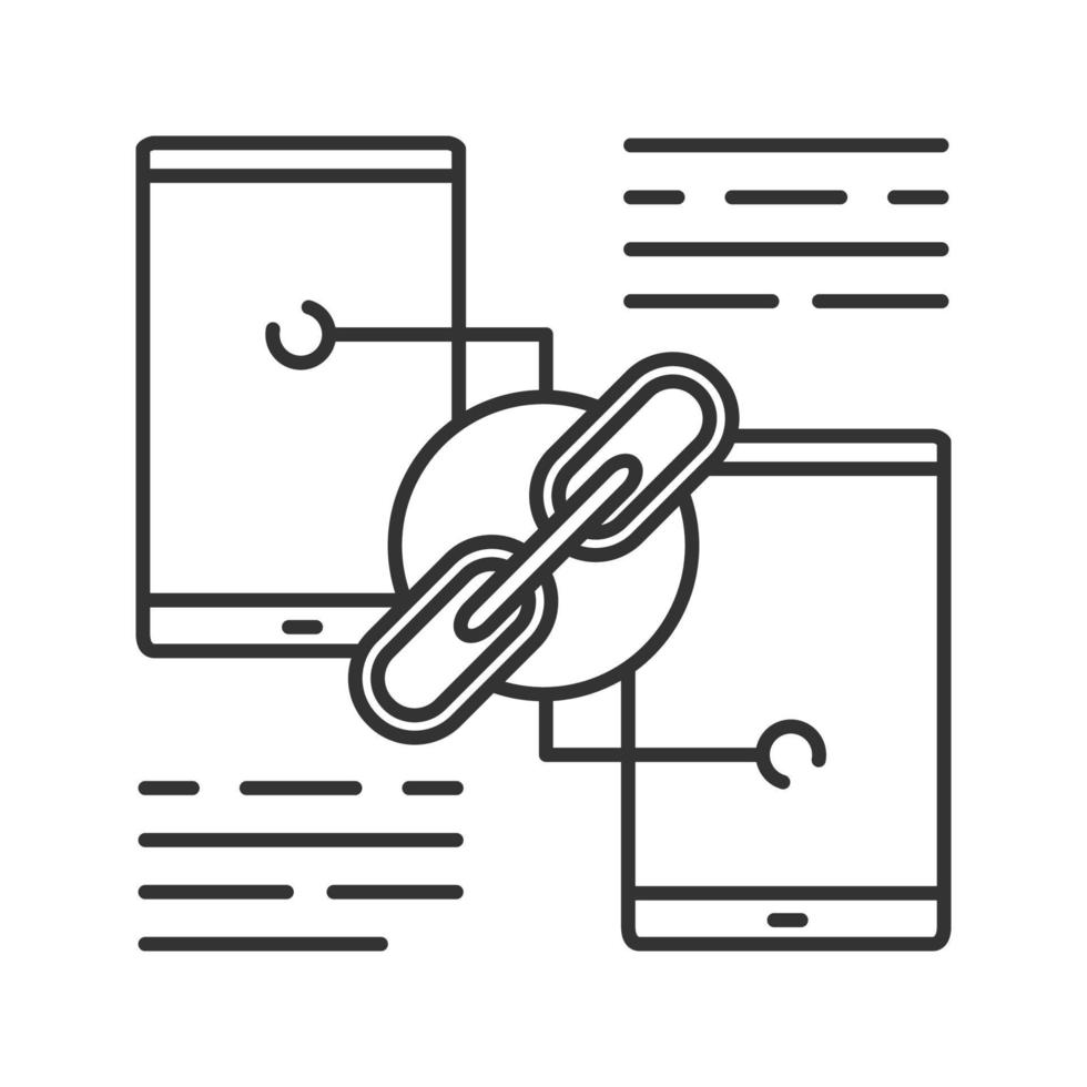 Link sharing linear icon. Hyperlink. Data transfer. Phones connection. Thin line illustration. Wifi sharing. Contour symbol. Vector isolated outline drawing