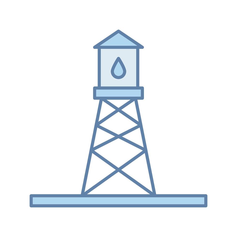 Oil rig color icon. Oil derrick. Water storage tank. Isolated vector illustration