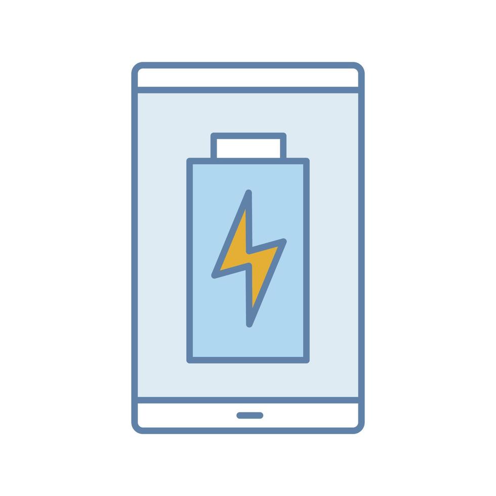 Smartphone battery charging color icon. Charge completed. Mobile phone battery level indicator. Isolated vector illustration