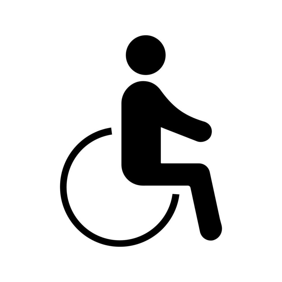 Accessible glyph icon. Disability. Disabled person. Handicap. Man in wheelchair. Silhouette symbol. Negative space. Vector isolated illustration