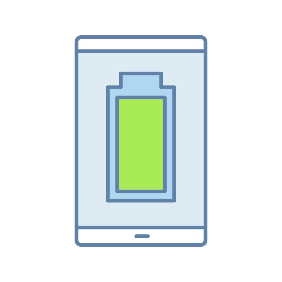 Fully charged smartphone battery color icon. Mobile phone charge completed. Battery level indicator. Isolated vector illustration