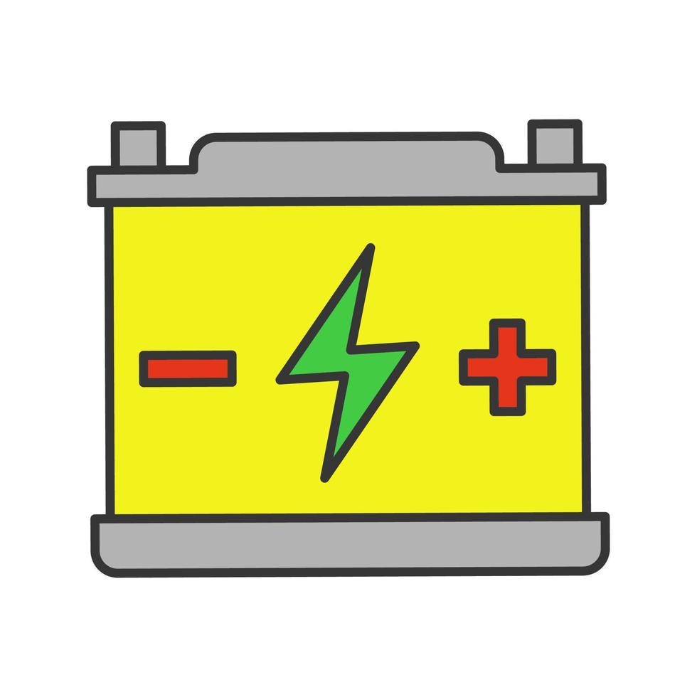 Accumulator color icon. Automotive battery. Power supply. Energy accumulation. Lead acid battery. Isolated vector illustration