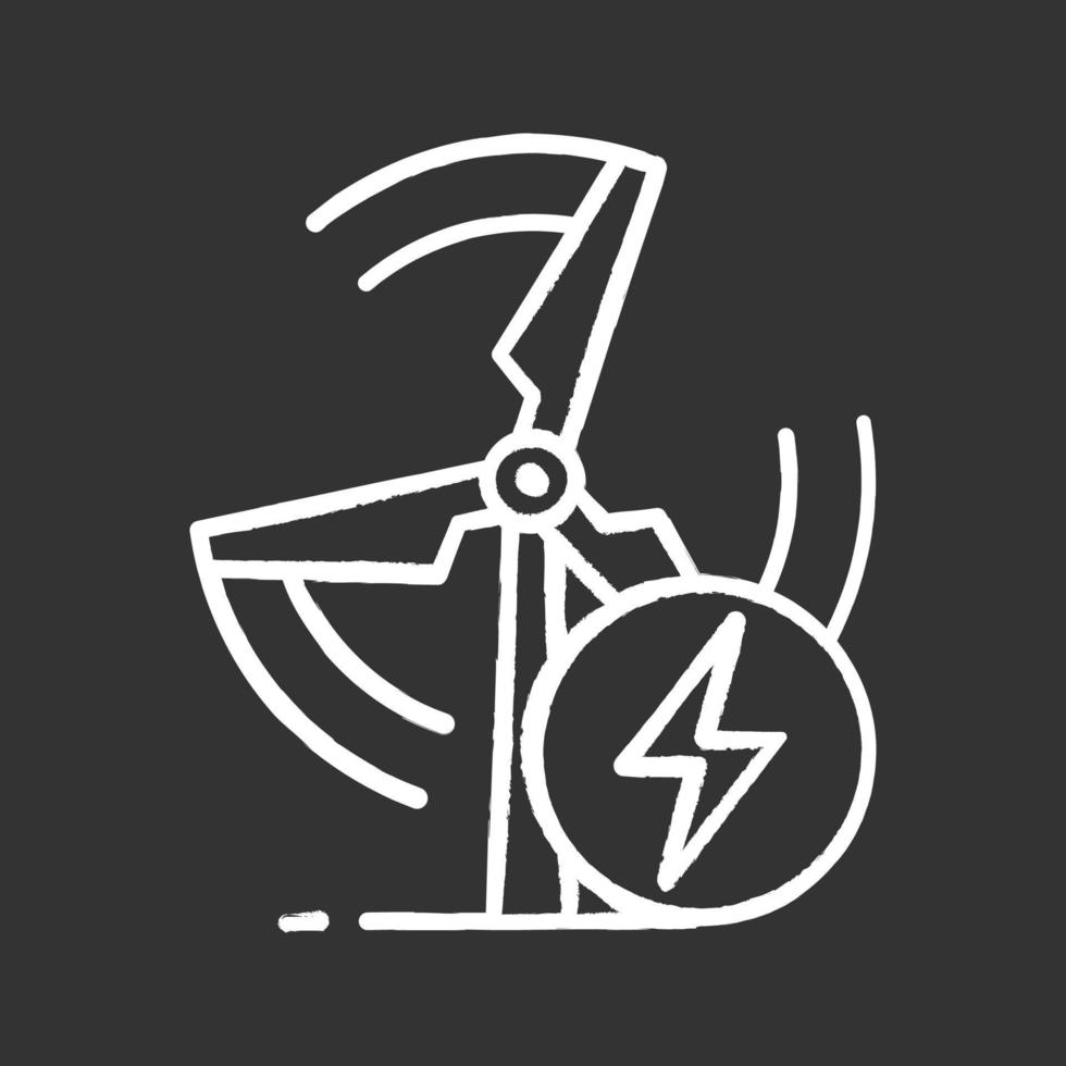 Wind energy turbine chalk icon. Renewable resources. Windmill. Clean energy. Isolated vector chalkboard illustrations