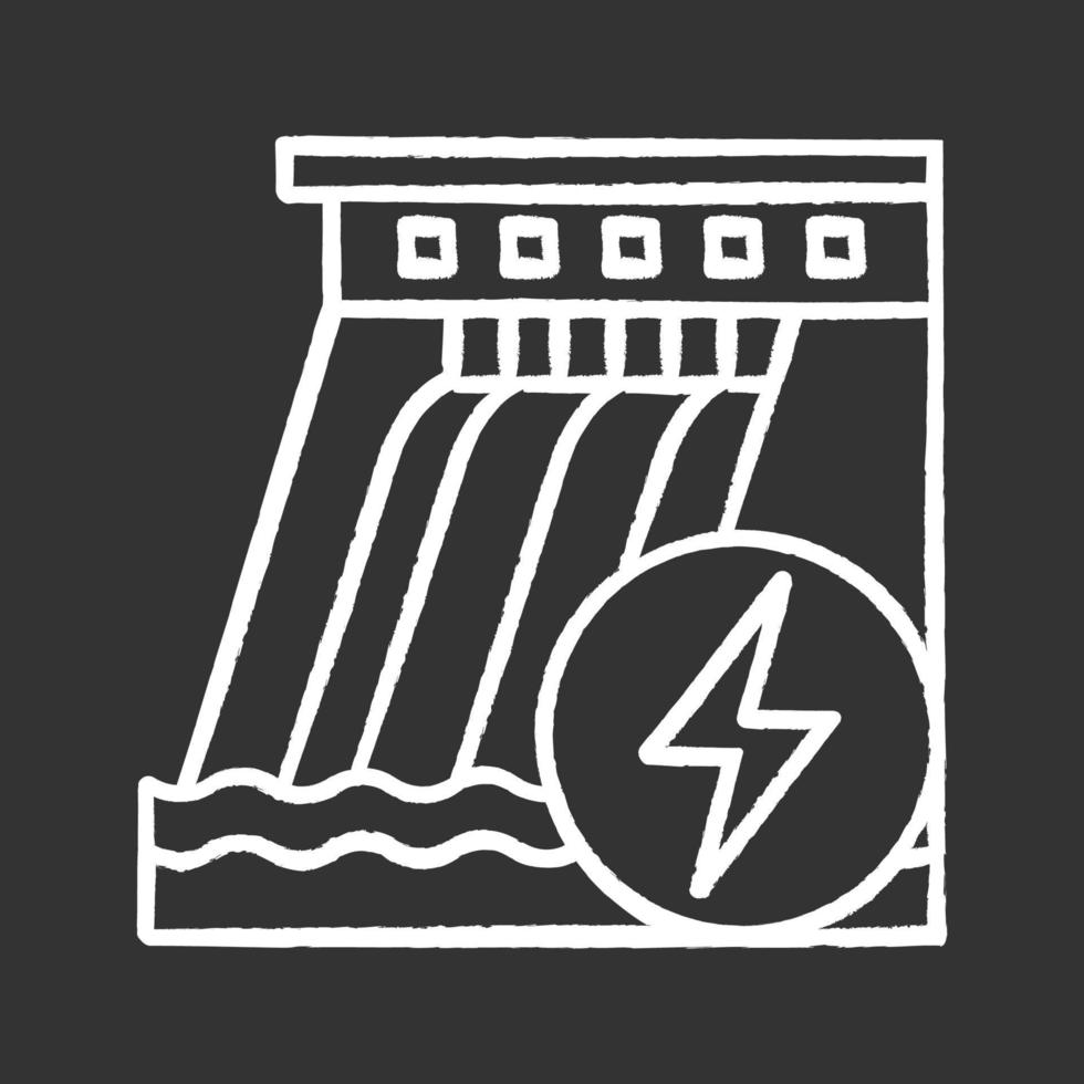 Hydroelectric dam chalk icon. Water energy plant. Hydropower. Hydroelectricity. Isolated vector chalkboard illustrations