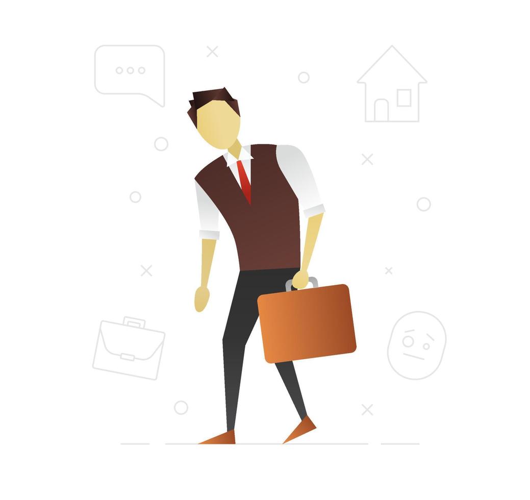 Tired office worker flat character design. Sad businessman holding briefcase. Vector isolated illustration