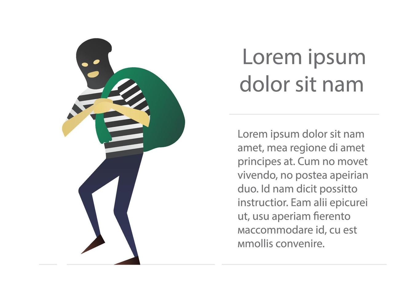 Robber flat character design. Housebreaker. Thief with huge bag on his back. Vector isolated illustration