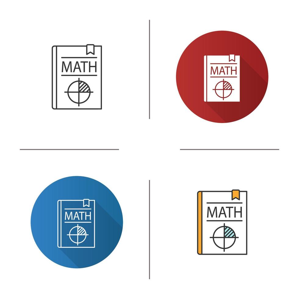 Math textbook icon. Mathematics book. Geometry. Flat design, linear and color styles. Isolated vector illustrations