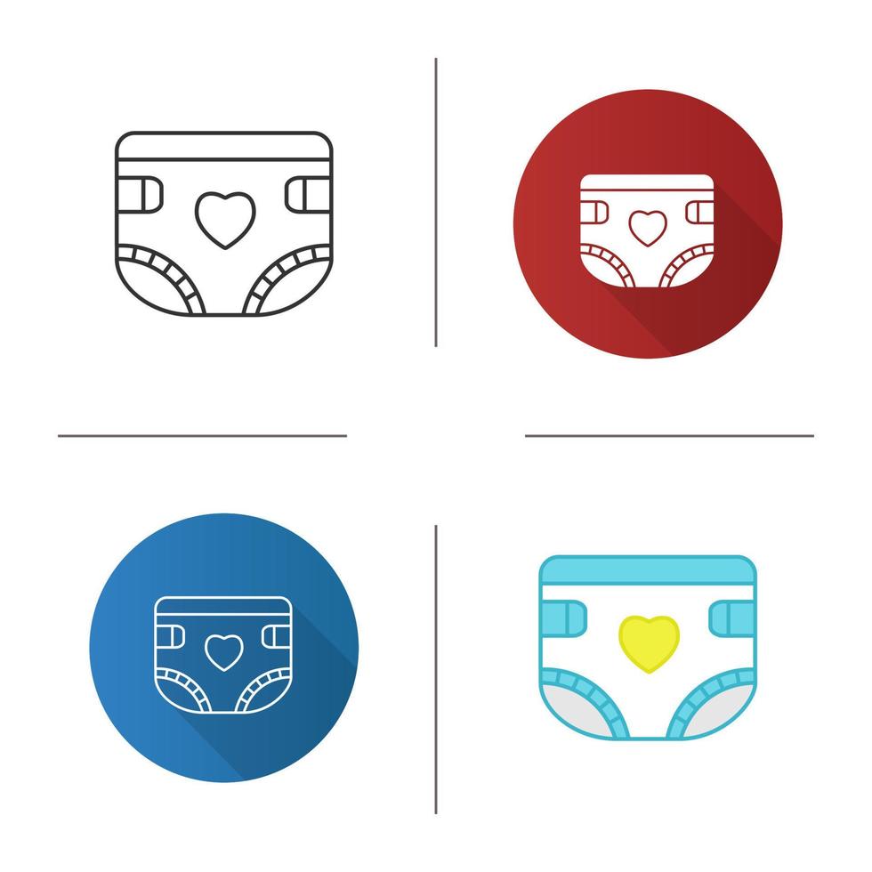 Baby diaper icon. Nappy. Flat design, linear and color styles. Isolated vector illustrations