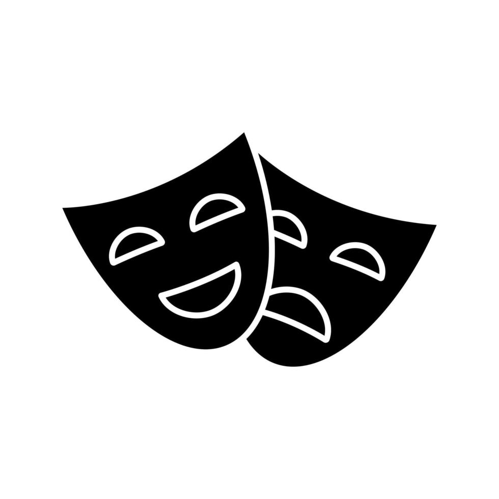 Icono de glifo de máscaras de comedia y tragedia. teatro. drama. símbolo de la silueta. espacio negativo. ilustración vectorial aislada vector