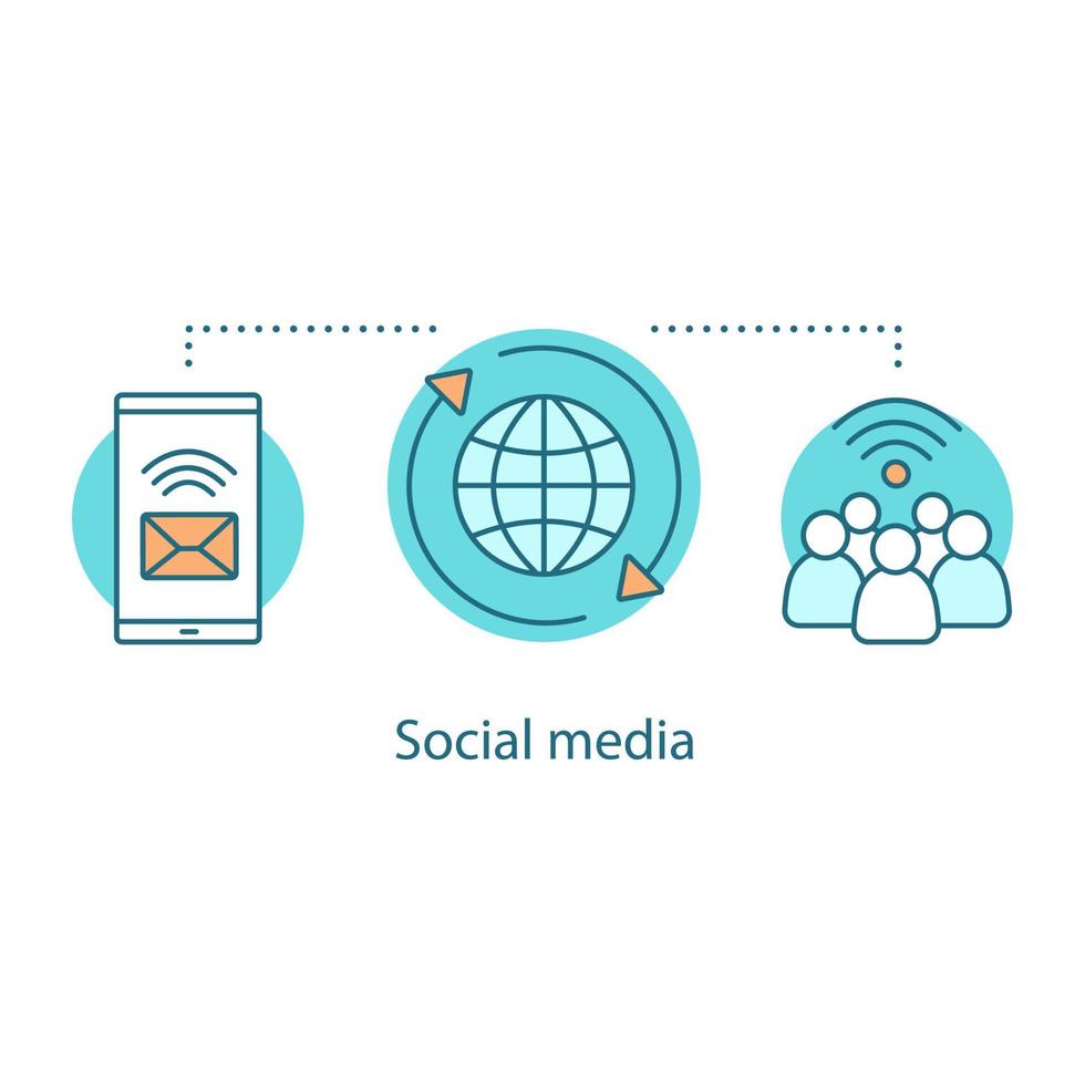 Social media concept icon. Online communication idea thin line illustration. Chatting. Networking. Globalization. Vector isolated outline drawing