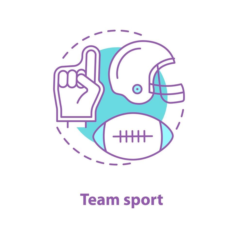 American football concept icon. Team sport idea thin line illustration. Helmet, ball, foam finger. Vector isolated outline drawing