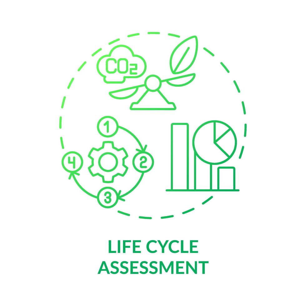 Life cycle assessment green gradient concept icon. Impact study. Method of industrial ecology abstract idea thin line illustration. Isolated outline drawing. vector