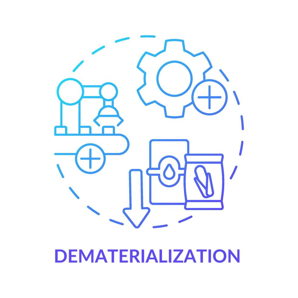 icono de concepto de gradiente azul de desmaterialización. reducir el uso de materiales. área de ecología industrial idea abstracta ilustración de línea delgada. dibujo de contorno aislado. vector