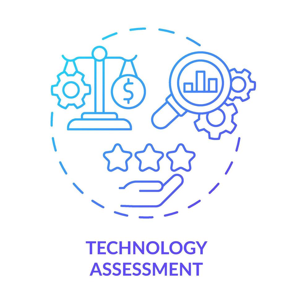 Technology assessment blue gradient concept icon. Development strategy. Tool of industrial ecology abstract idea thin line illustration. Isolated outline drawing. vector