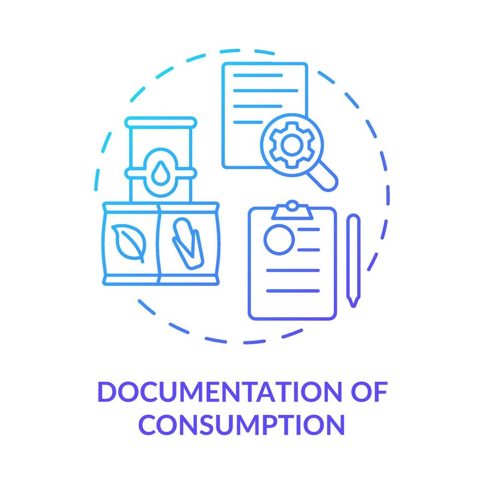 Documentation of consumption blue gradient concept icon. Control of resources. Cleaner production option abstract idea thin line illustration. Isolated outline drawing. vector