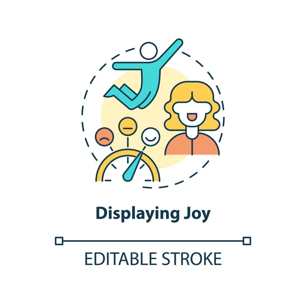 Displaying joy concept icon. Showing pleasure. Charismatic people characteristic abstract idea thin line illustration. Isolated outline drawing. Editable stroke. vector
