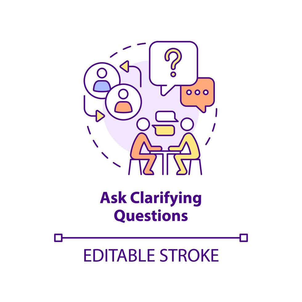 Ask clarifying questions concept icon. Active participation. Step to charisma abstract idea thin line illustration. Isolated outline drawing. Editable stroke. vector