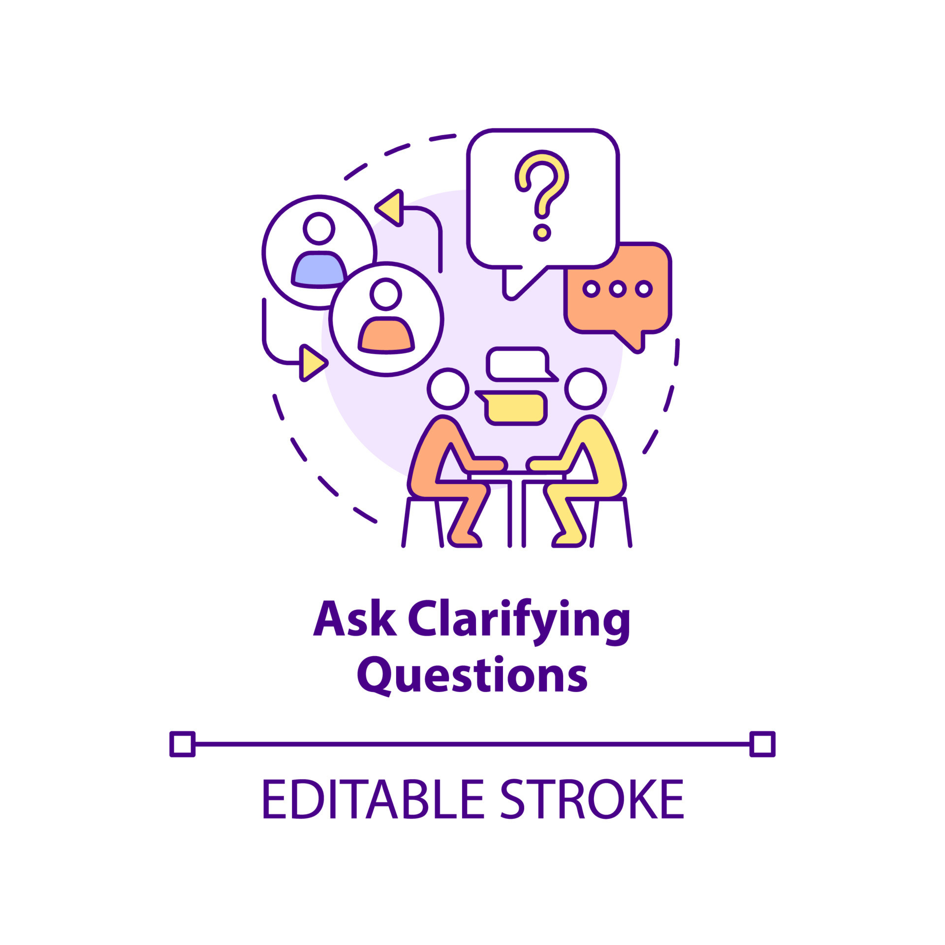 Ask clarifying questions concept icon. Active participation. Step to