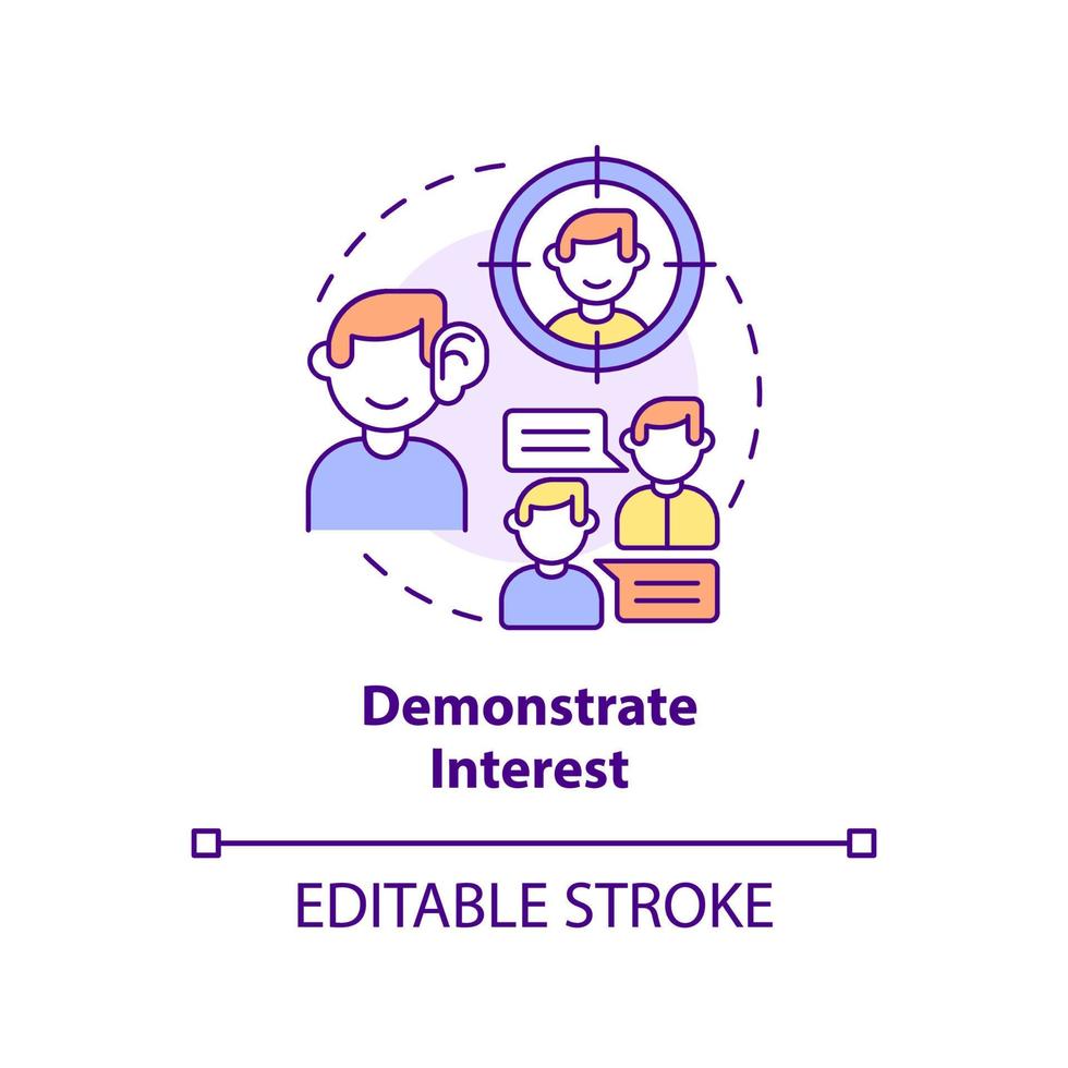 Demonstrate interest concept icon. Showing engagement. Step to charisma abstract idea thin line illustration. Isolated outline drawing. Editable stroke. vector